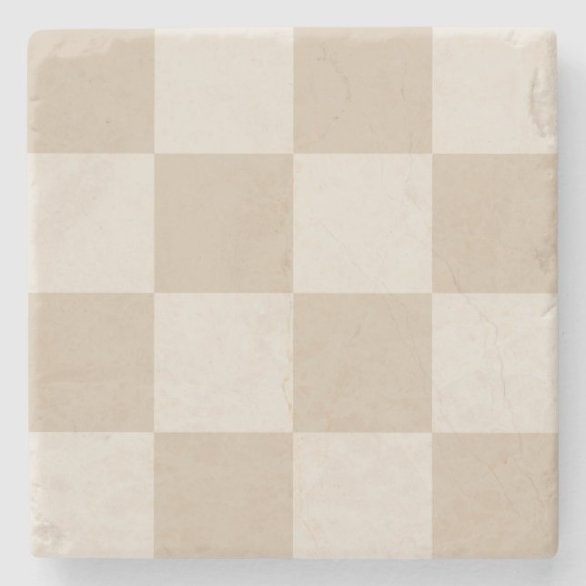 Dessous-de-verre En Pierre Grand Checkers Beige (Devant)