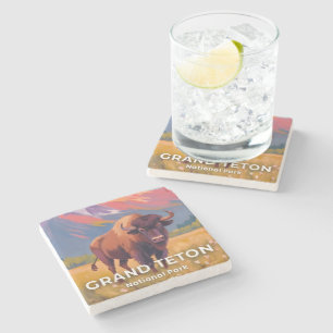 Dessous-de-verre En Pierre Grand Teton National Park Bison Travel Art