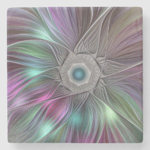 Dessous-de-verre En Pierre Grande Fleur colorée Abstraite Trippy Fractal Art