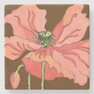 Dessous-de-verre En Pierre Grande Fleur rose avec Arrière - plan rouge profon