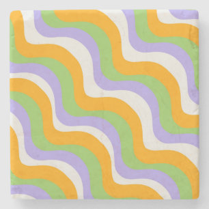 Dessous-de-verre En Pierre Gras Abstrait vert orange violet rétro Wavy