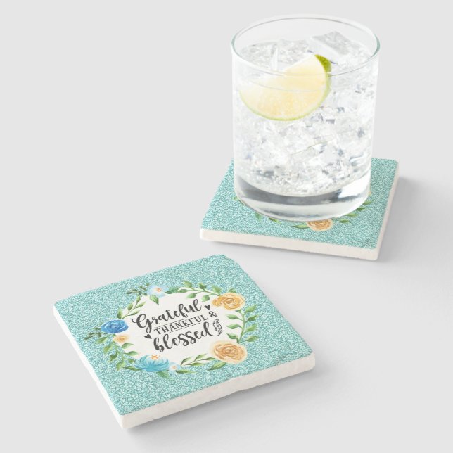Dessous-de-verre En Pierre Gratuit Gratuit Merci Bienheureux Aquarelle Floral (Côté)