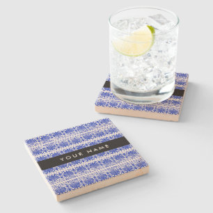 Dessous-de-verre En Pierre Grec Fret Arabesque Bleu, Votre Nom, Personnaliser