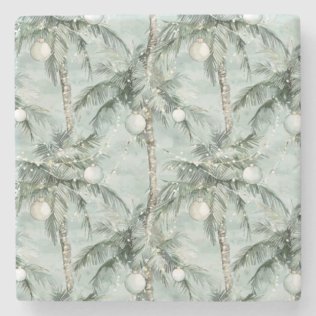 Dessous-de-verre En Pierre Green Tropical Palm Trees Christmas (Devant)