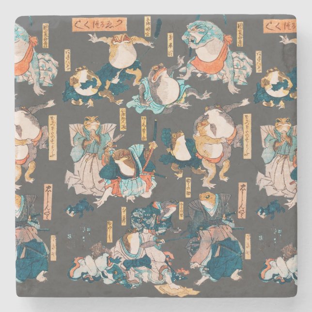 Dessous-de-verre En Pierre Grenouille japonaise ukiyo-e Froggies (Devant)