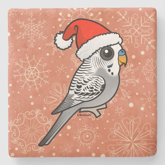 Dessous-de-verre En Pierre Grey Budgie Santa Claus (Devant)