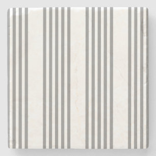 Dessous-de-verre En Pierre Gris et blanc cinq bandes motif