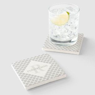 Dessous-de-verre En Pierre Gris et blanc Géométrique moderne Monogramme