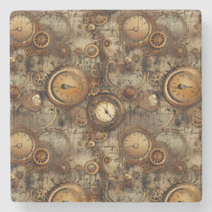 Dessous-de-verre En Pierre Grunge Rustic Steampunk Horloge (3)