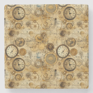 Dessous-de-verre En Pierre Grunge Rustic Steampunk Horloge (5)