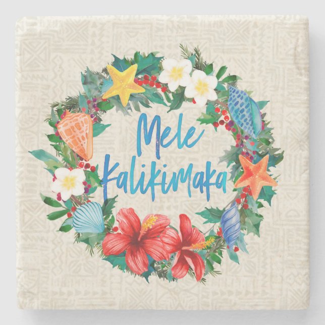 Dessous-de-verre En Pierre Guirlande hawaïenne de Noël de Mele Kalikimaka (Devant)