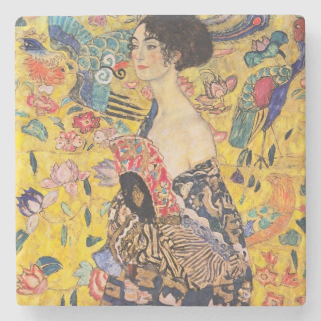 Dessous-de-verre En Pierre Gustav Klimt - Dame avec ventilateur (Devant)