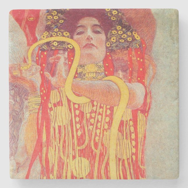Dessous-de-verre En Pierre Gustav Klimt Red Woman Gold Snake Peinture (Devant)