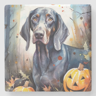 Dessous-de-verre En Pierre Halloween Bluetick Coonhound avec la peur Citrouil