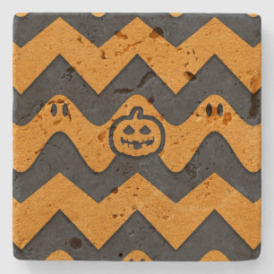 Dessous-de-verre En Pierre Halloween Chevron Motif avec Fantômes et Citrouill