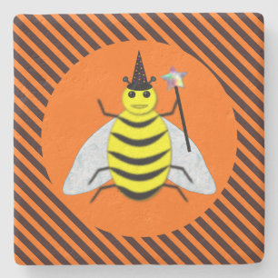 Dessous-de-verre En Pierre Halloween Magic Bee Witch Orange et Black Stripes