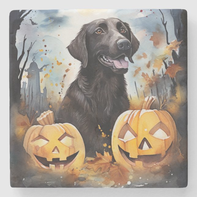 Dessous-de-verre En Pierre Halloween Nouvelle-Écosse avec la peur Citrouille (Devant)
