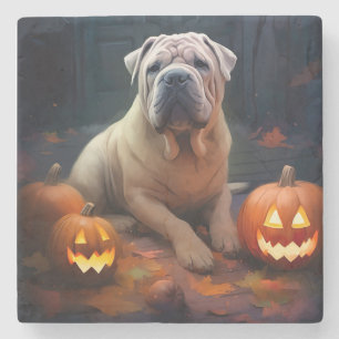 Dessous-de-verre En Pierre Halloween Shar Pei Avec La Peur Citrouille