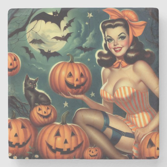 Dessous-de-verre En Pierre Halloween vintage vers le haut (Devant)