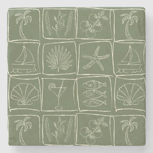 Dessous-de-verre En Pierre Hand-Drawn Mediterranean Faux Tile Olive Grove (Devant)