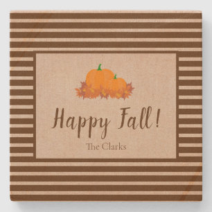 Dessous-de-verre En Pierre Happy Fall Striped Family Nom Citrouille