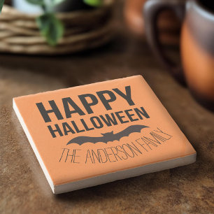 Dessous-de-verre En Pierre Happy Halloween chauve avec nom noir