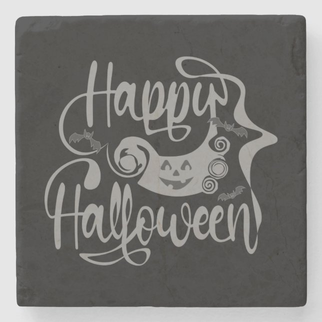 Dessous-de-verre En Pierre Happy Halloween chauves-souris Jack-o'-lantern (Devant)