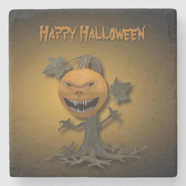 Dessous-de-verre En Pierre Happy Halloween Citrouille Tree (Devant)