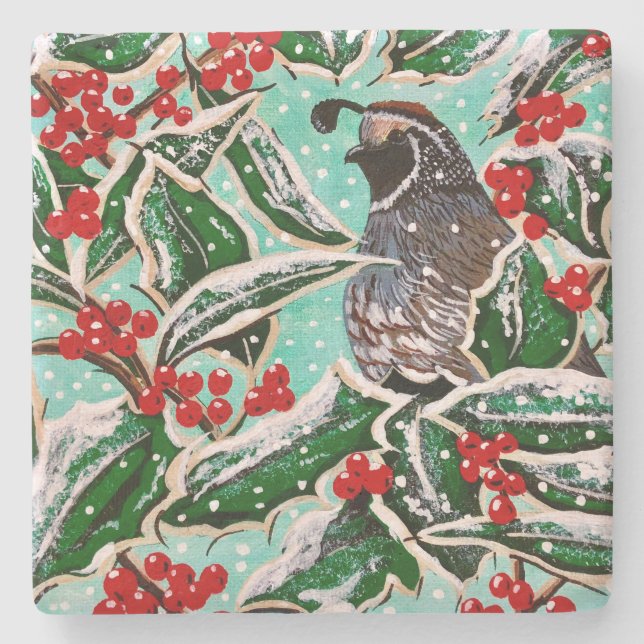 Dessous-de-verre En Pierre Happy Holly Quail Limestone Tile (Devant)