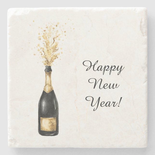 Dessous-de-verre En Pierre Happy New Year Gold Bottle (Devant)