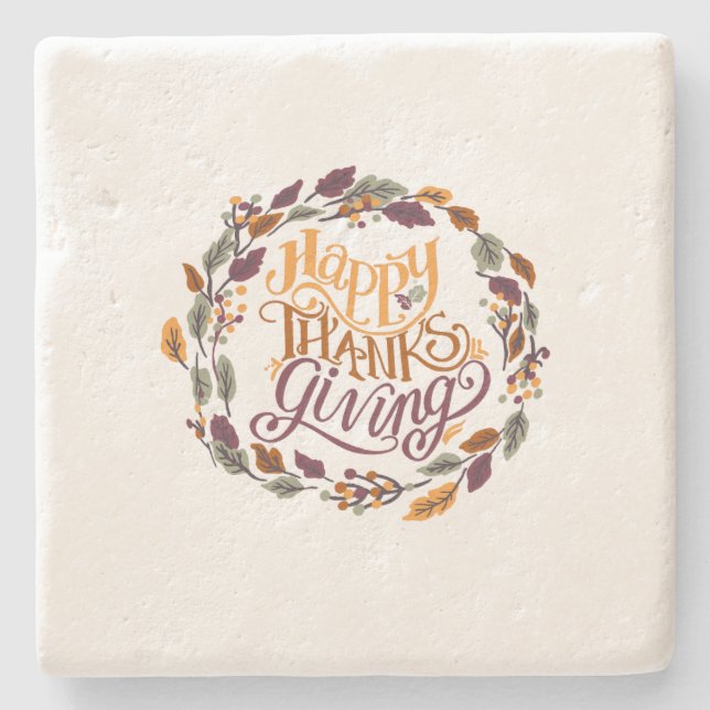 Dessous-de-verre En Pierre Happy Thanksgiving (Devant)
