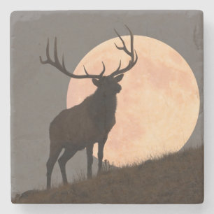 Dessous-de-verre En Pierre Hausse majestueuse d'élans et de Pleine lune de