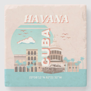 Dessous-de-verre En Pierre Havana Cuba Retro Art Voyage
