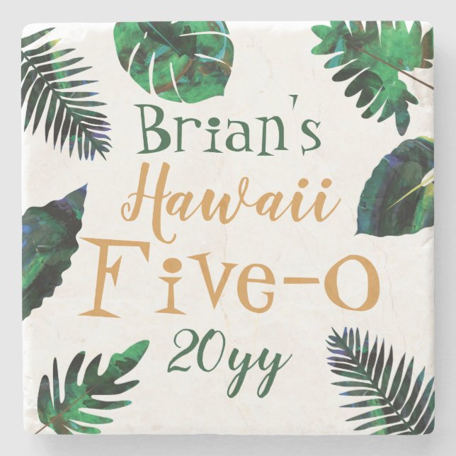 Dessous-de-verre En Pierre Hawaii 5-0 Garder des Feuilles tropicaux verts (Devant)