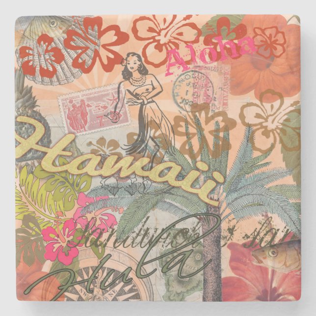 Dessous-de-verre En Pierre Hawaii Hula Fleur Voyage Vintage (Devant)