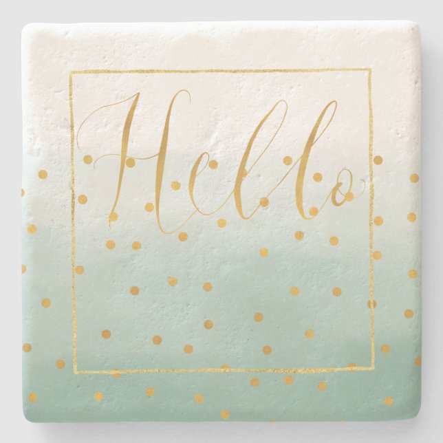 Dessous-de-verre En Pierre Hello Gold Mint Confetti Ombre (Devant)