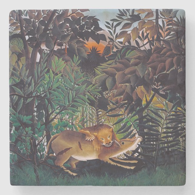 Dessous-de-verre En Pierre Henri Rousseau - Le lion affamé (Devant)