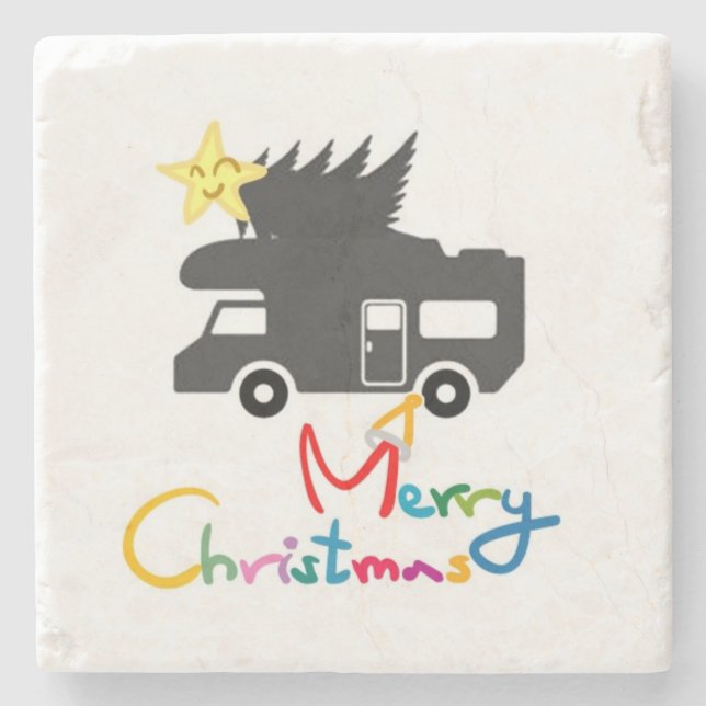 DESSOUS-DE-VERRE EN PIERRE **HEUREUX CAMPER NOËL** DESSOUS DE VERRE (Devant)