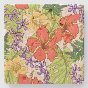Dessous-de-verre En Pierre Hibiscus et orchidées hawaïens tropicaux de Keleah