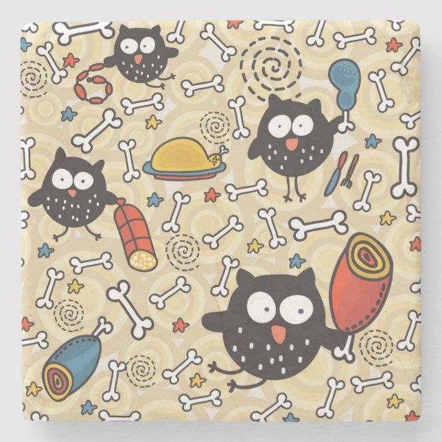 Dessous-de-verre En Pierre Hibou avec le motif de viande (Devant)