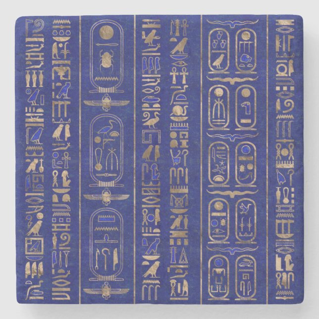 Dessous-de-verre En Pierre Hiéroglyphes égyptiens motif Gold Lapis Lazuli (Devant)