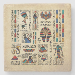 Dessous-de-verre En Pierre Hiéroglyphes et divinités égyptiens sur papyrus