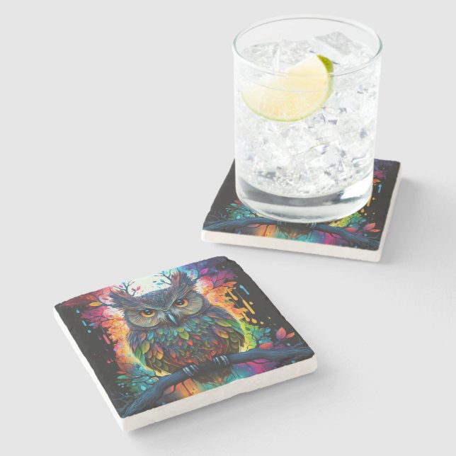 Dessous-de-verre En Pierre Hippy Owl, Imaginaire psychédélique (Côté)