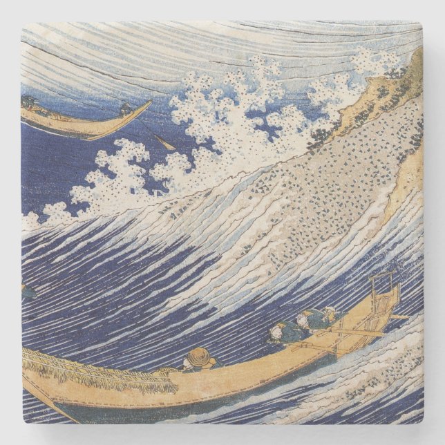Dessous-de-verre En Pierre Hokusai Ocean Waves Sea Boats (Devant)