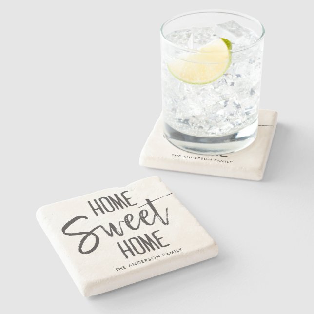 Dessous-de-verre En Pierre Home Sweet Home | Nom de famille personnalisé (Côté)