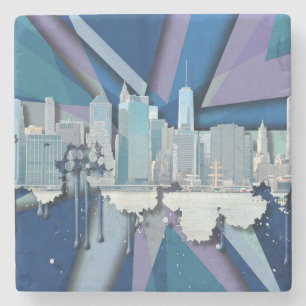 Dessous-de-verre En Pierre Horizon   3D bleu de New York City