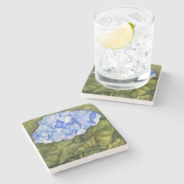 Dessous-de-verre En Pierre Hortensia bleu (Côté)