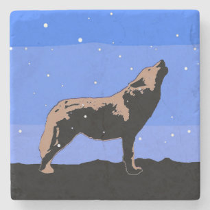 Dessous-de-verre En Pierre Howling Wolf en hiver - Art faunique original