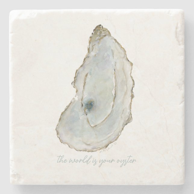 Dessous-de-verre En Pierre Huître aquarelle personnalisable (Devant)