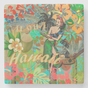 Dessous-de-verre En Pierre Hula Vintage Floral Graphisme Floral Hawaii